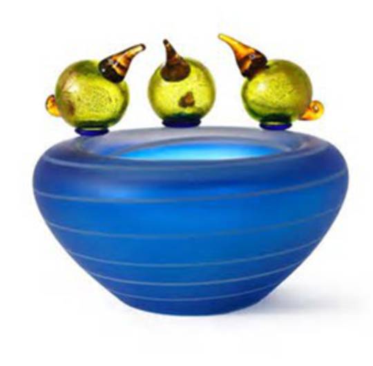 Artglass Bird Pool Bowl. Blue